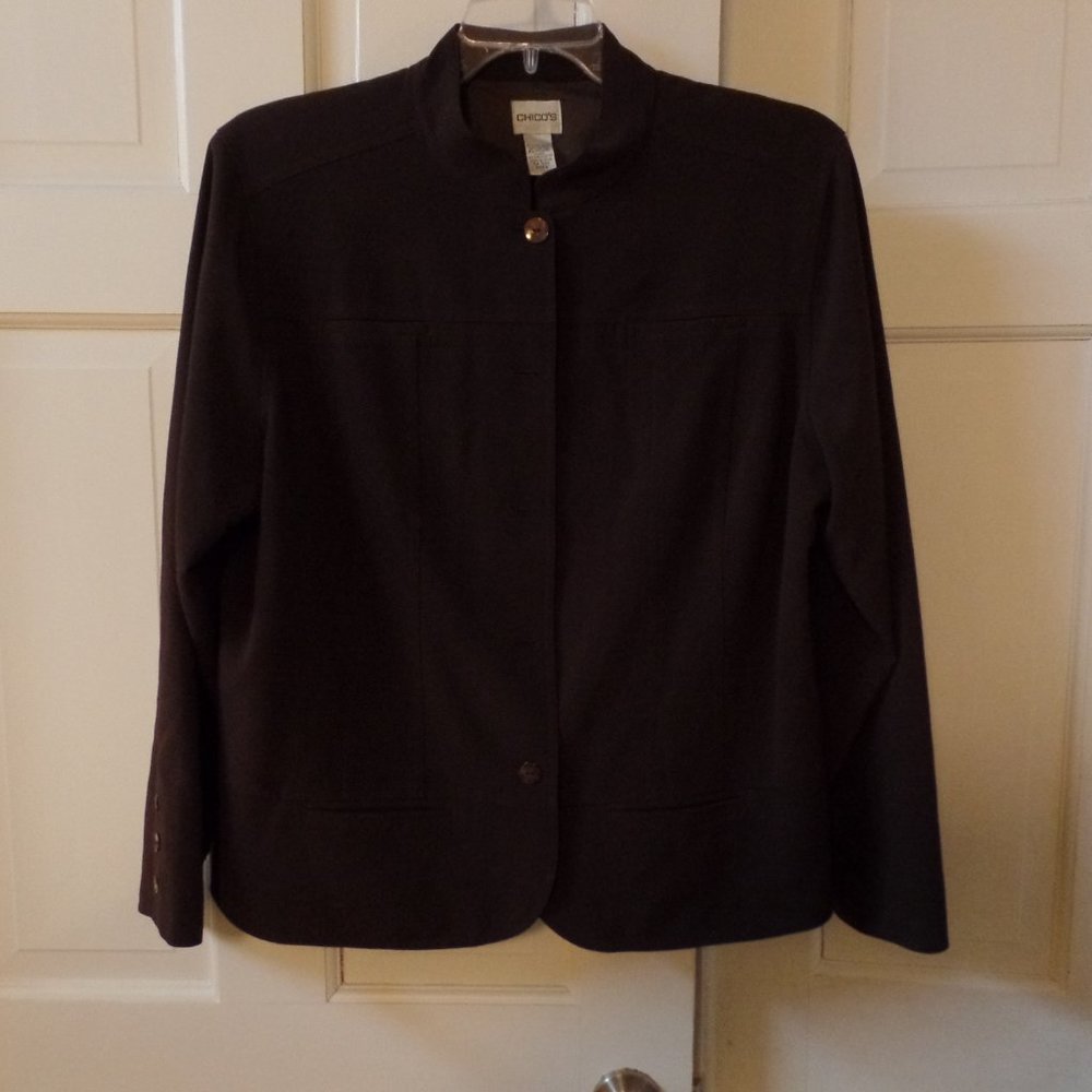 Chico's Brown Mandarin Neck Button Up Jacket 3/XL